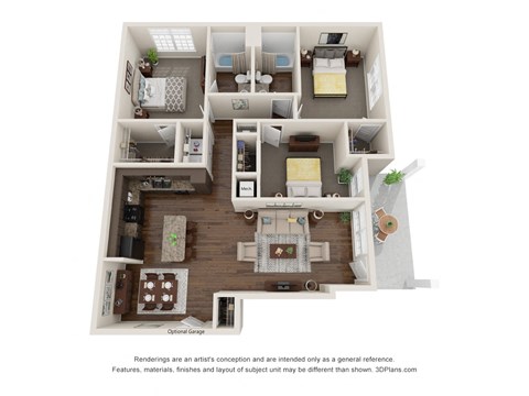 Floor plan for 3 beds, 2 baths, 1334 sqft